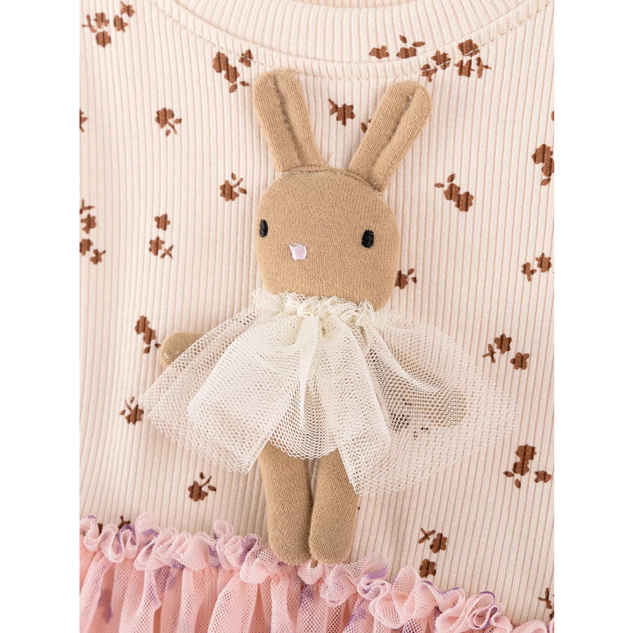 Children’s Floral Bunny Applique Tulle Dress Apparel and Accessories