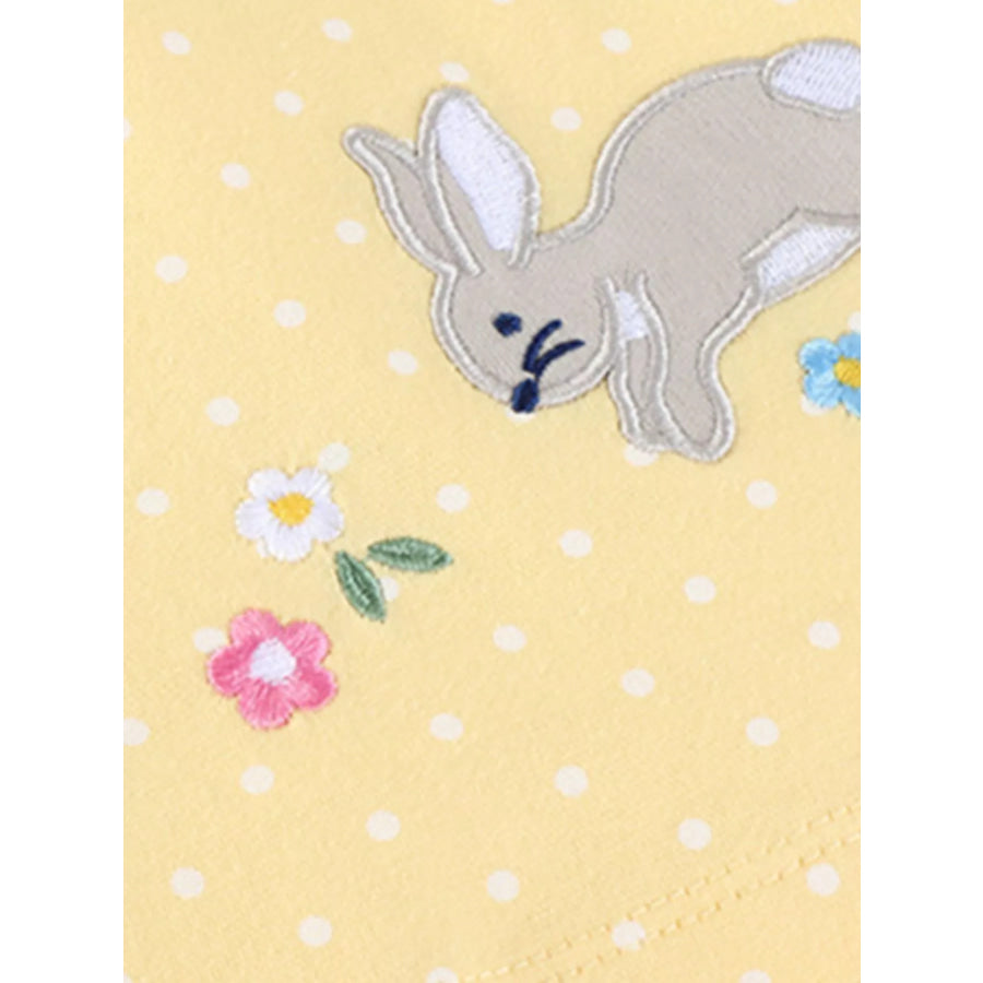 Children’s Floral Bunny Embroidered Polka Dot Dress Apparel and Accessories