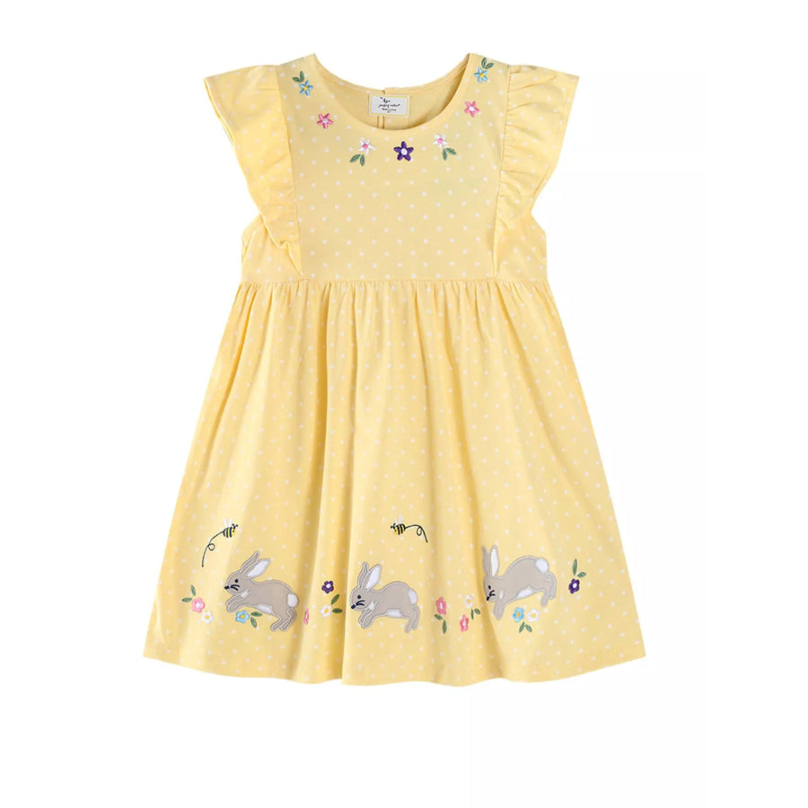 Children’s Floral Bunny Embroidered Polka Dot Dress Apparel and Accessories