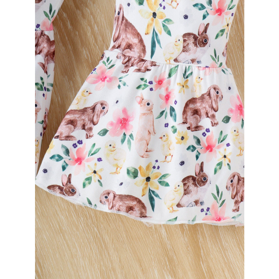 Children’s Floral Bunny Print Top and Pant Set Apparel and Accessories