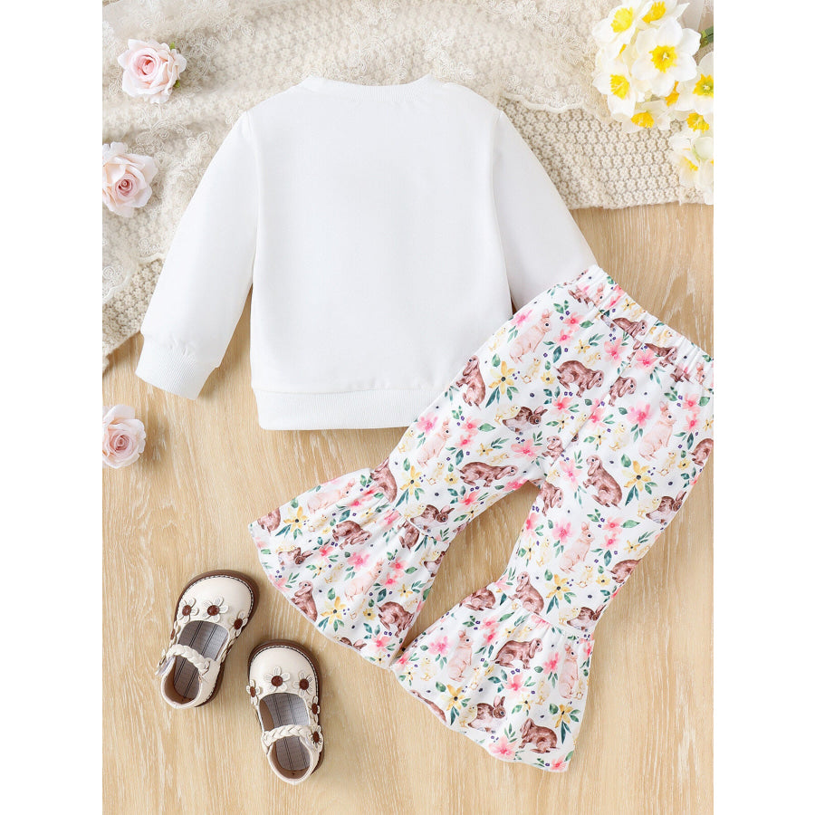 Children’s Floral Bunny Print Top and Pant Set Apparel and Accessories