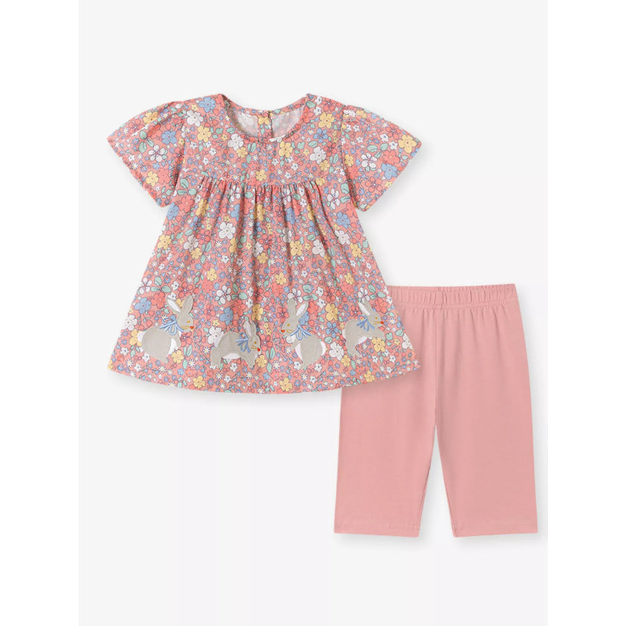Children’s Floral Bunny Print Top & Capri Leggings Set Apparel and Accessories