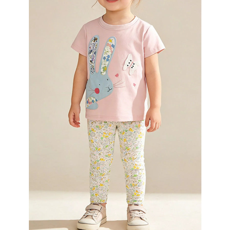Children’s Floral Bunny Top & Pants Set Pink / 3T Apparel and Accessories