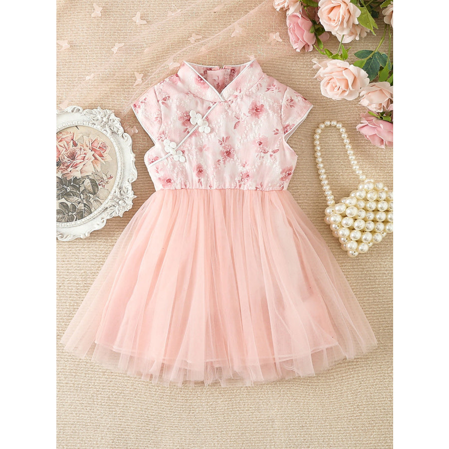 Children’s Floral Cap Sleeve Tulle Dress Pink / 6-9M Apparel and Accessories