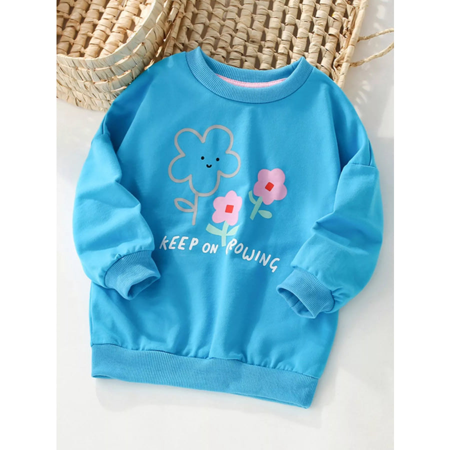 Children’s Floral Crew Neck Casual Sweatshirt Sky Blue / 3Y Apparel and Accessories