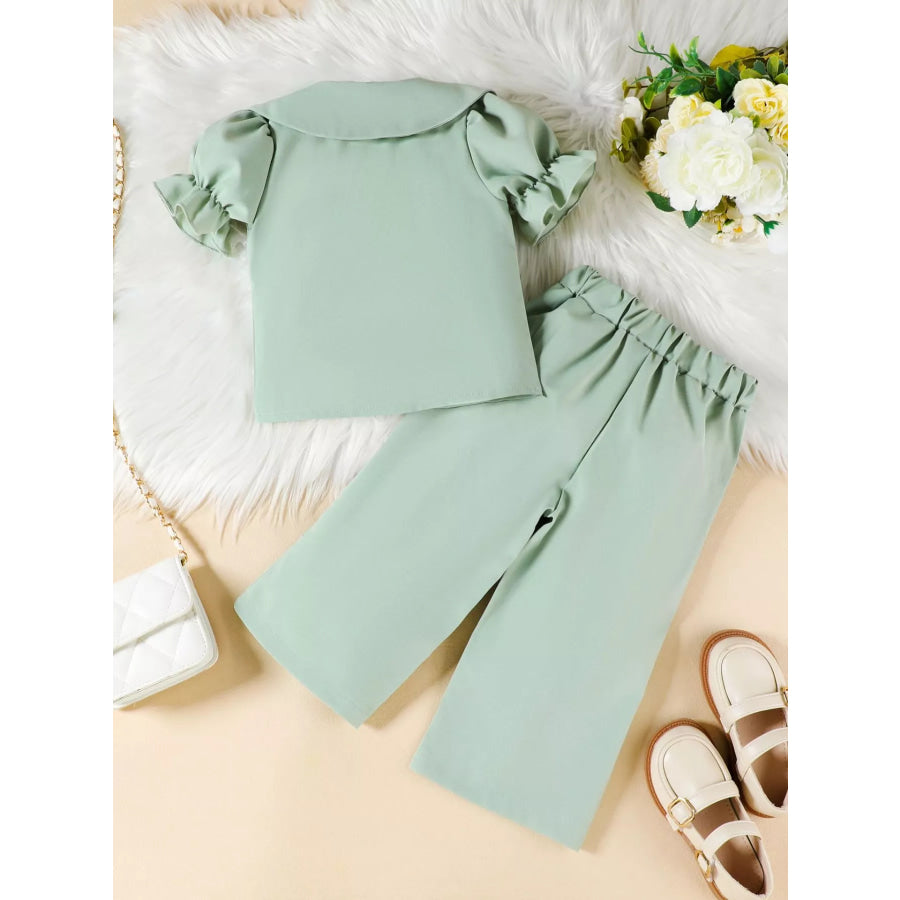 Children’s Floral Decor Ruffle Trim Top & Pants Set Apparel and Accessories
