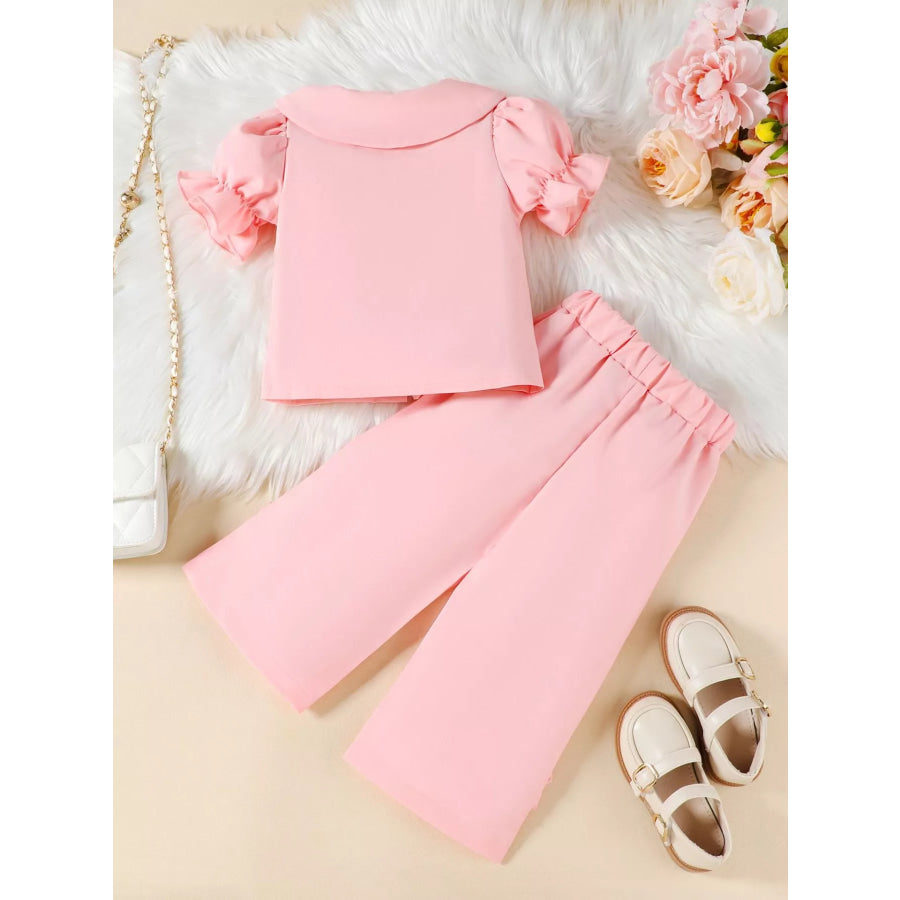 Children’s Floral Decor Ruffle Trim Top & Pants Set Apparel and Accessories