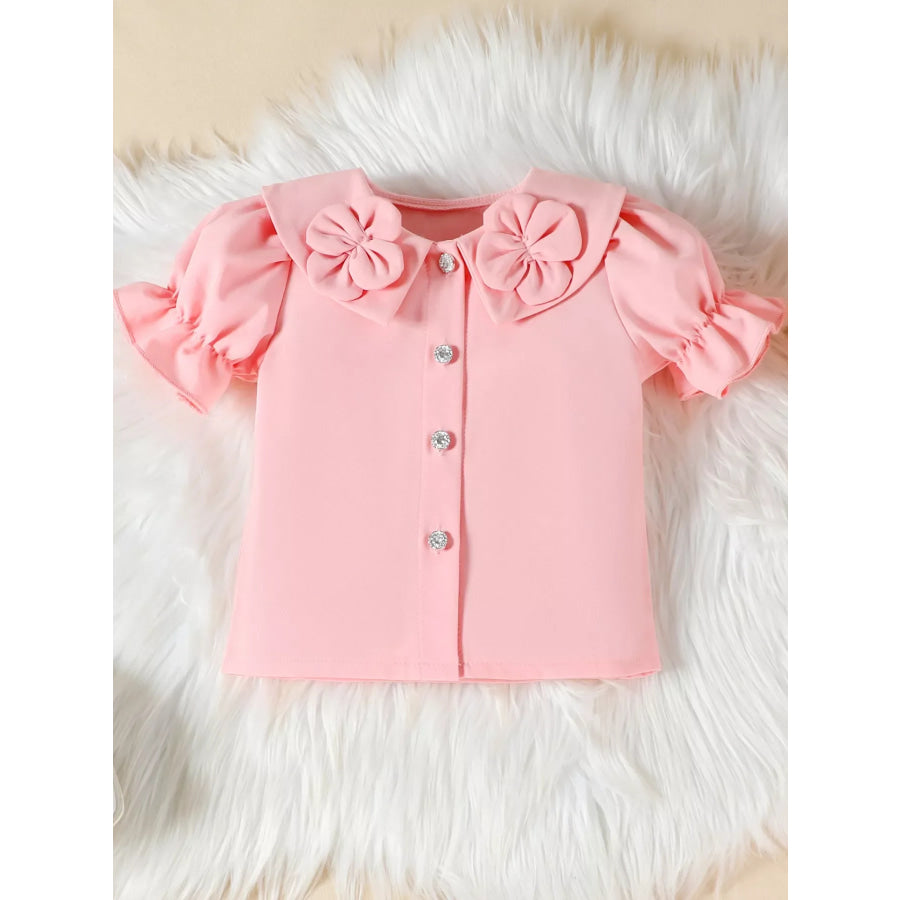 Children’s Floral Decor Ruffle Trim Top & Pants Set Apparel and Accessories