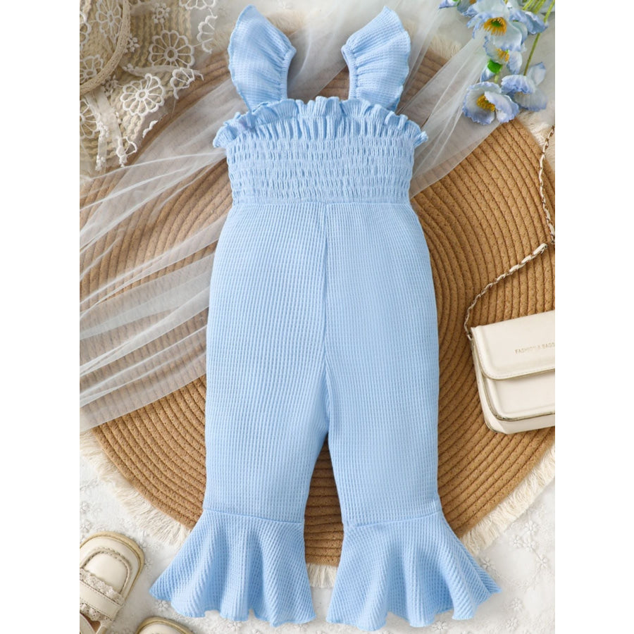 Children’s Floral Decor Smocked Ruffle Hem Jumpsuit Apparel and Accessories