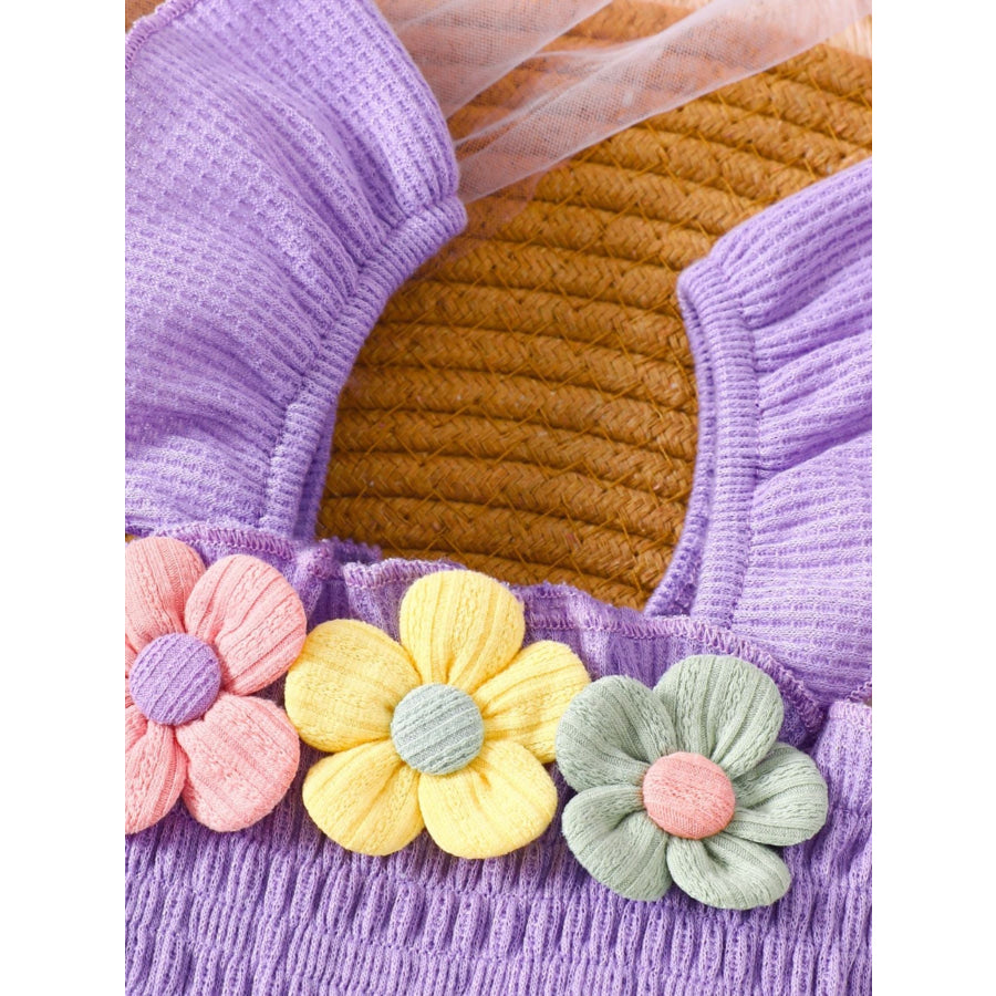 Children’s Floral Decor Smocked Ruffle Hem Jumpsuit Apparel and Accessories
