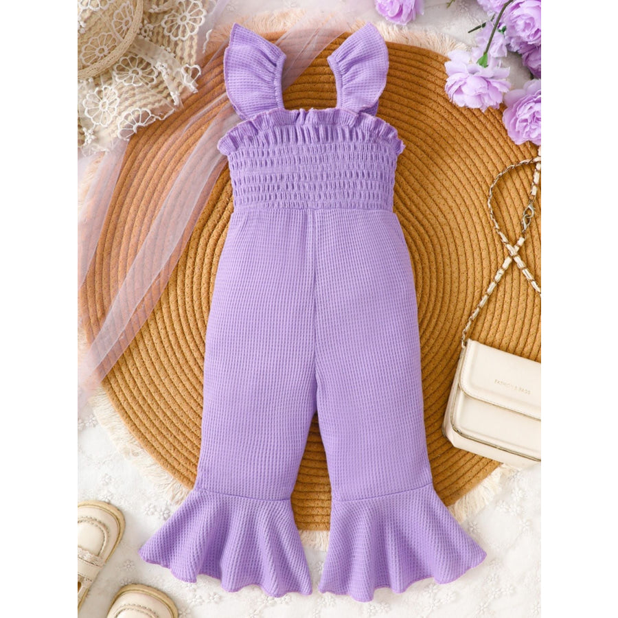 Children’s Floral Decor Smocked Ruffle Hem Jumpsuit Apparel and Accessories