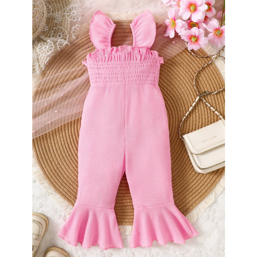 Children’s Floral Decor Smocked Ruffle Hem Jumpsuit Apparel and Accessories