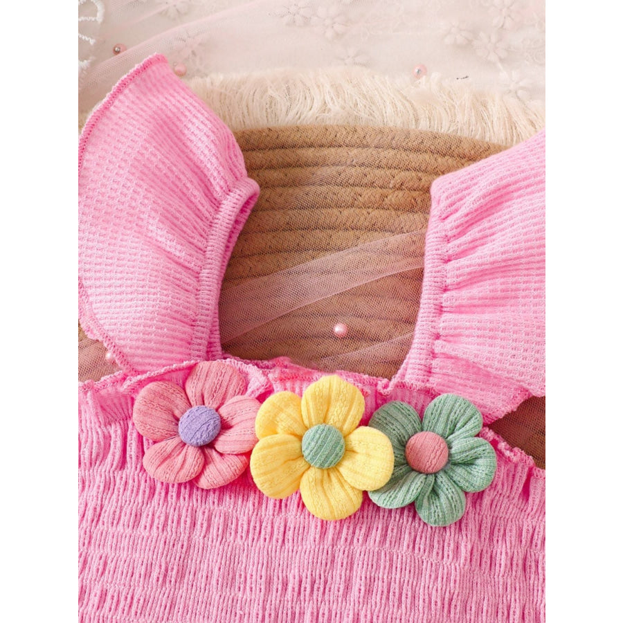 Children’s Floral Decor Smocked Ruffle Hem Jumpsuit Apparel and Accessories