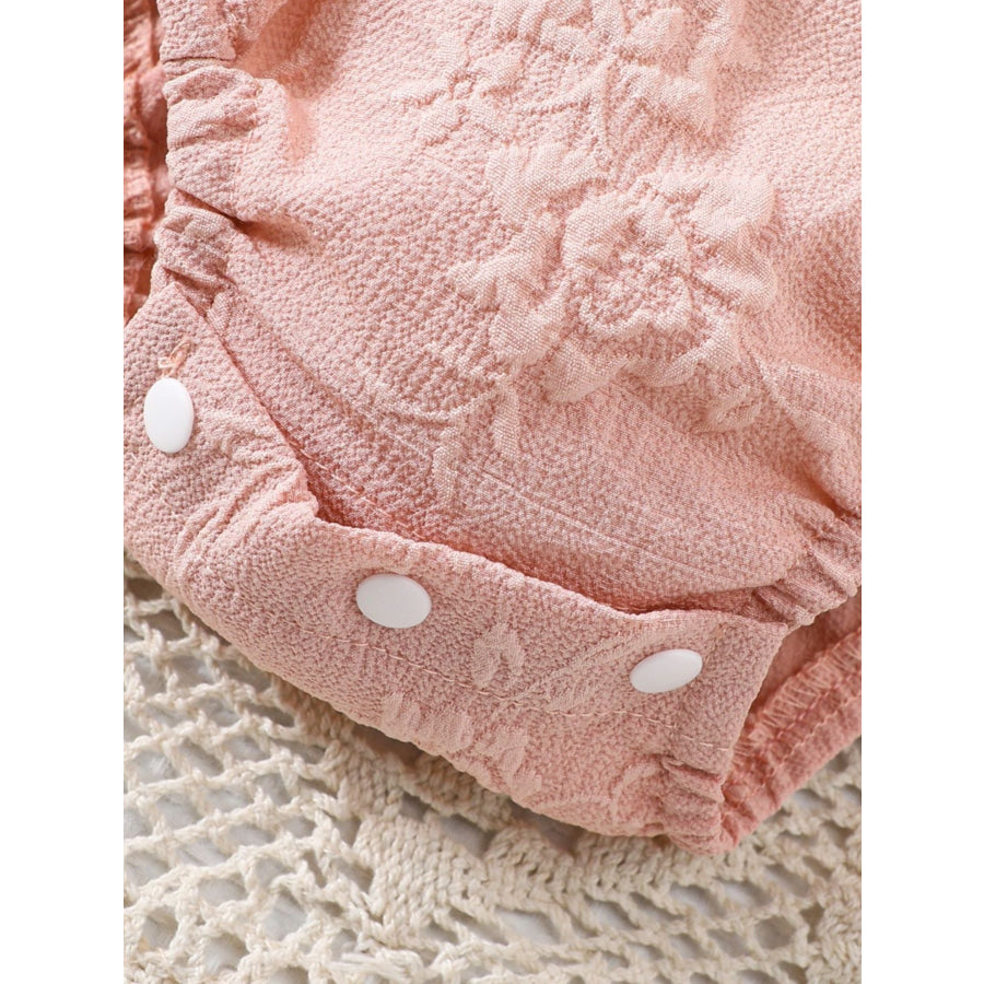 Children’s Floral Embossed Ruffle Trim Baby One-Piece with Headband Apparel and Accessories