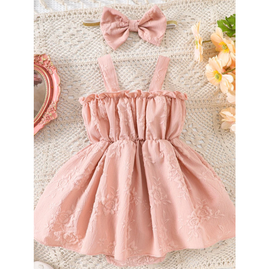Children’s Floral Embossed Ruffle Trim Baby One-Piece with Headband Apparel and Accessories
