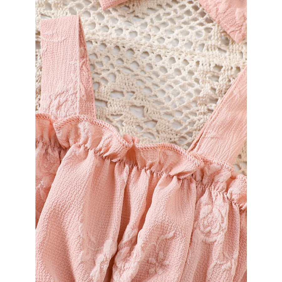 Children’s Floral Embossed Ruffle Trim Baby One-Piece with Headband Apparel and Accessories