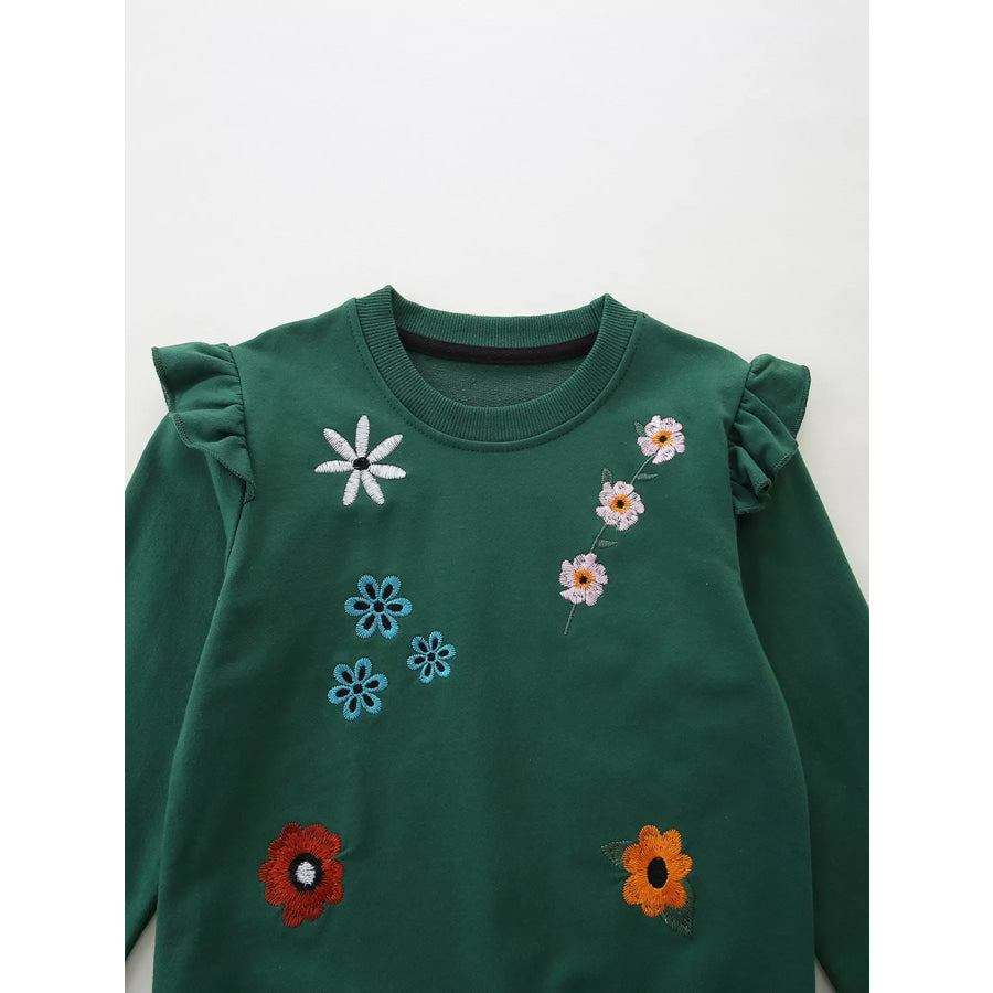 Children’s Floral Embroidered Crew Neck Sweatshirt Apparel and Accessories