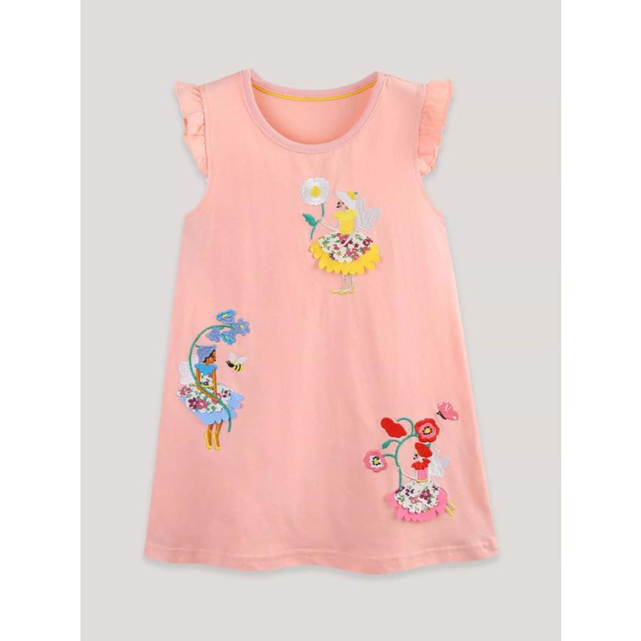 Children’s Floral Embroidered Ruffle Sleeve Casual Dress Apparel and Accessories