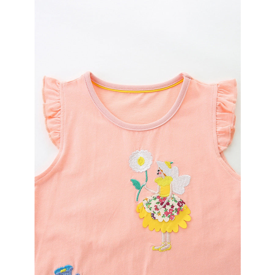 Children’s Floral Embroidered Ruffle Sleeve Casual Dress Apparel and Accessories