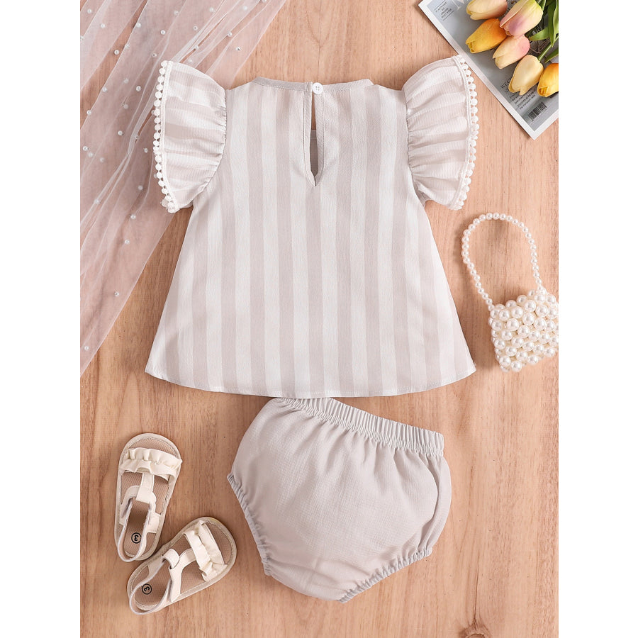 Children’s Floral Embroidered Striped Top and Bottom Set Apparel and Accessories