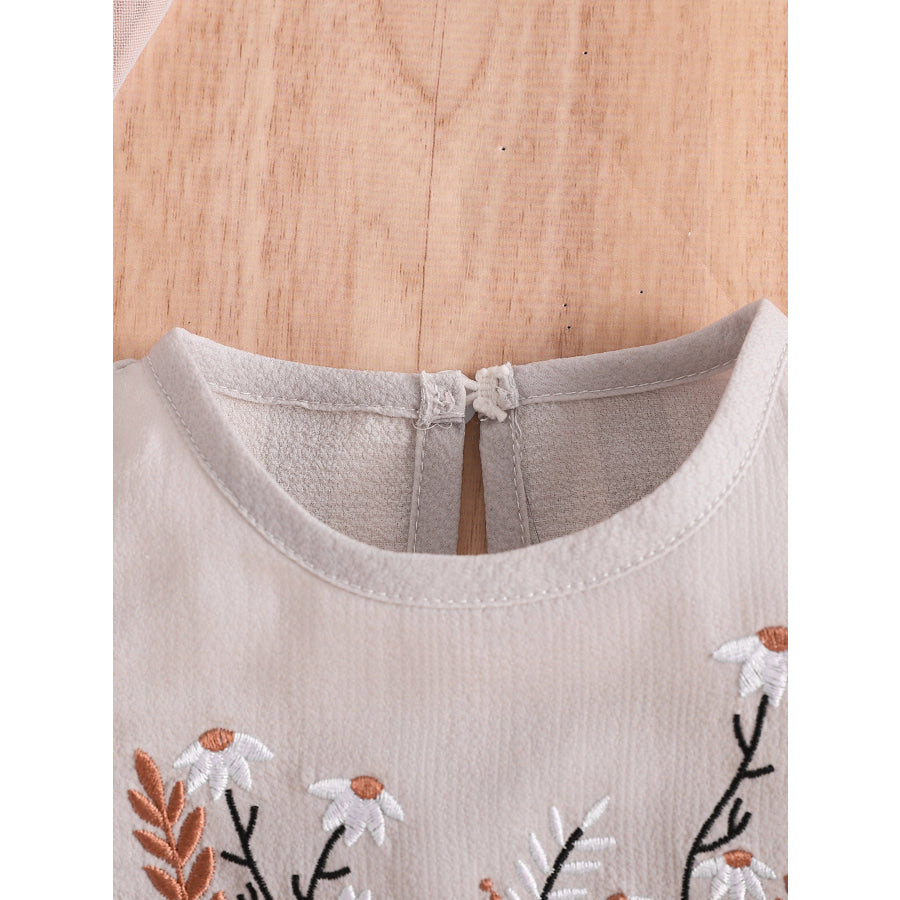 Children’s Floral Embroidered Striped Top and Bottom Set Apparel and Accessories