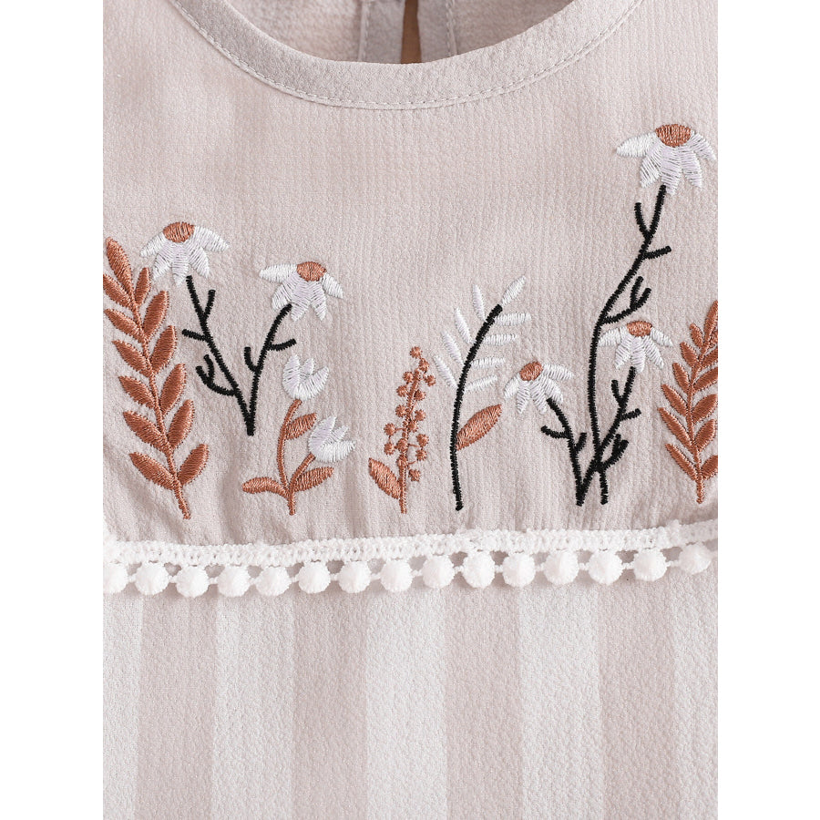 Children’s Floral Embroidered Striped Top and Bottom Set Apparel and Accessories