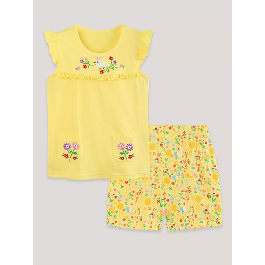 Children’s Floral Embroidered Top and Printed Shorts Set Apparel and Accessories