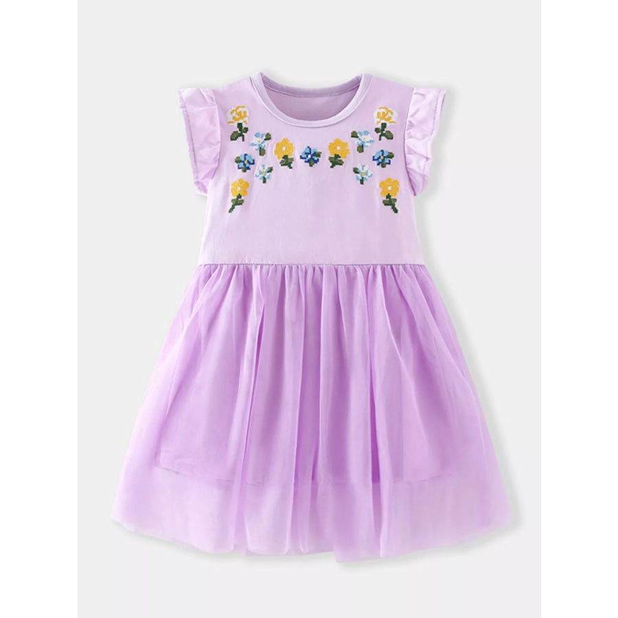 Children’s Floral Embroidered Tulle Dress Lavender / 2Y Apparel and Accessories
