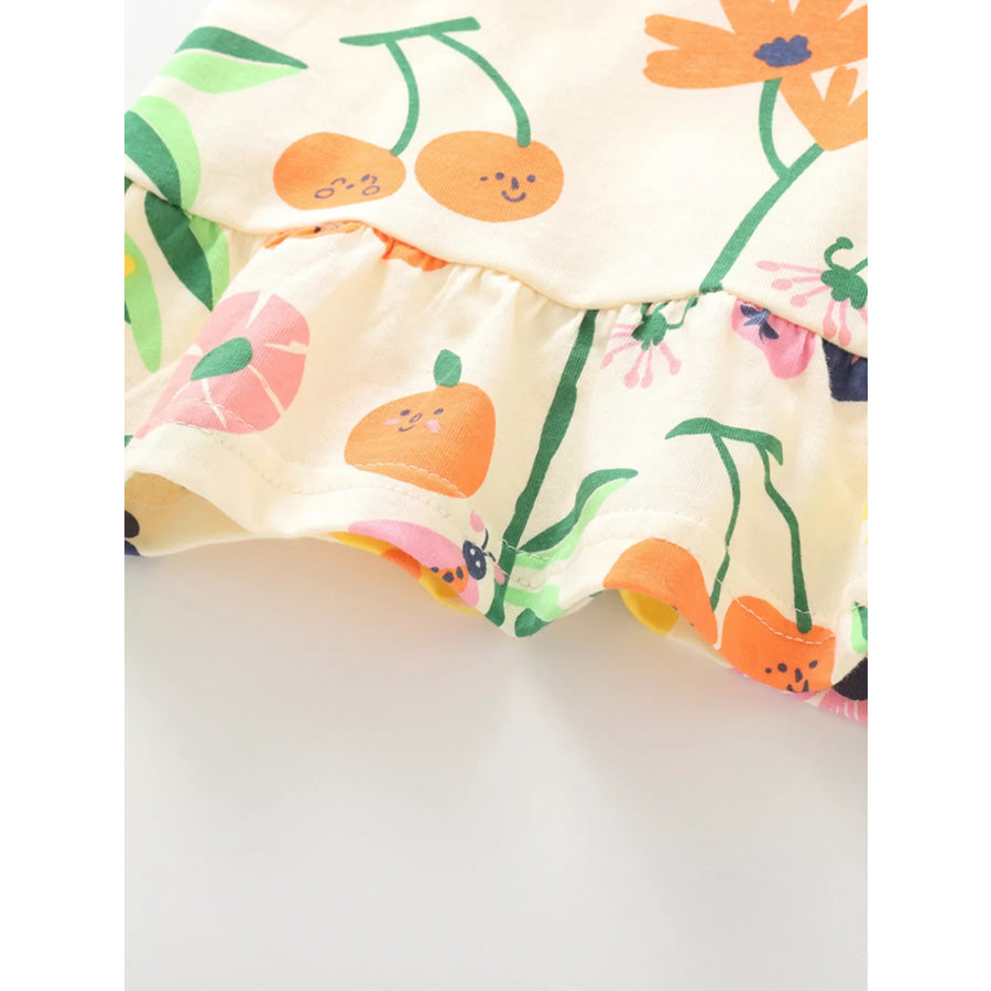 Children’s Floral & Fruit Print Ruffled Hem T-Shirt Apparel and Accessories