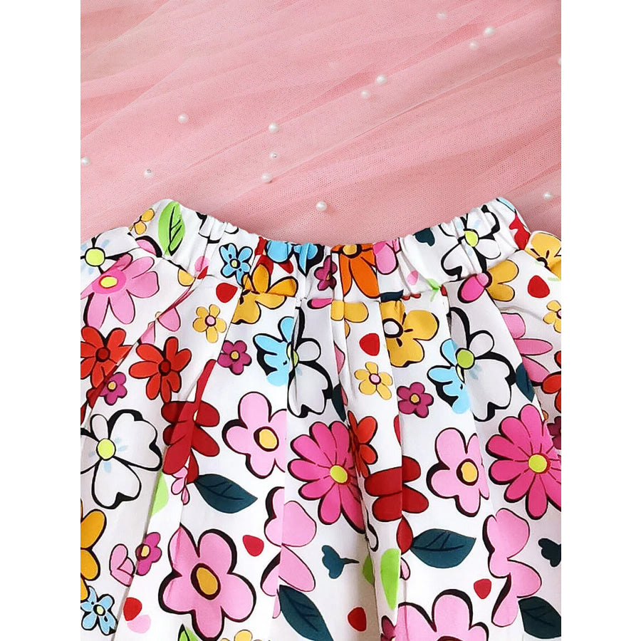 Children’s Floral Graphic Ruffle Sleeve Top & Skirt Set Apparel and Accessories
