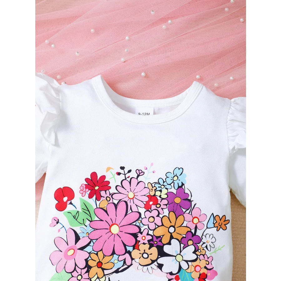 Children’s Floral Graphic Ruffle Sleeve Top & Skirt Set Apparel and Accessories