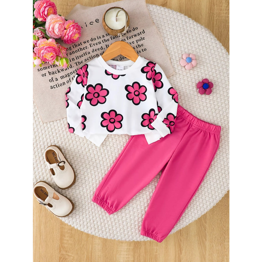 Children’s Floral Long Sleeve Sweatshirt and Joggers Set Apparel Accessories