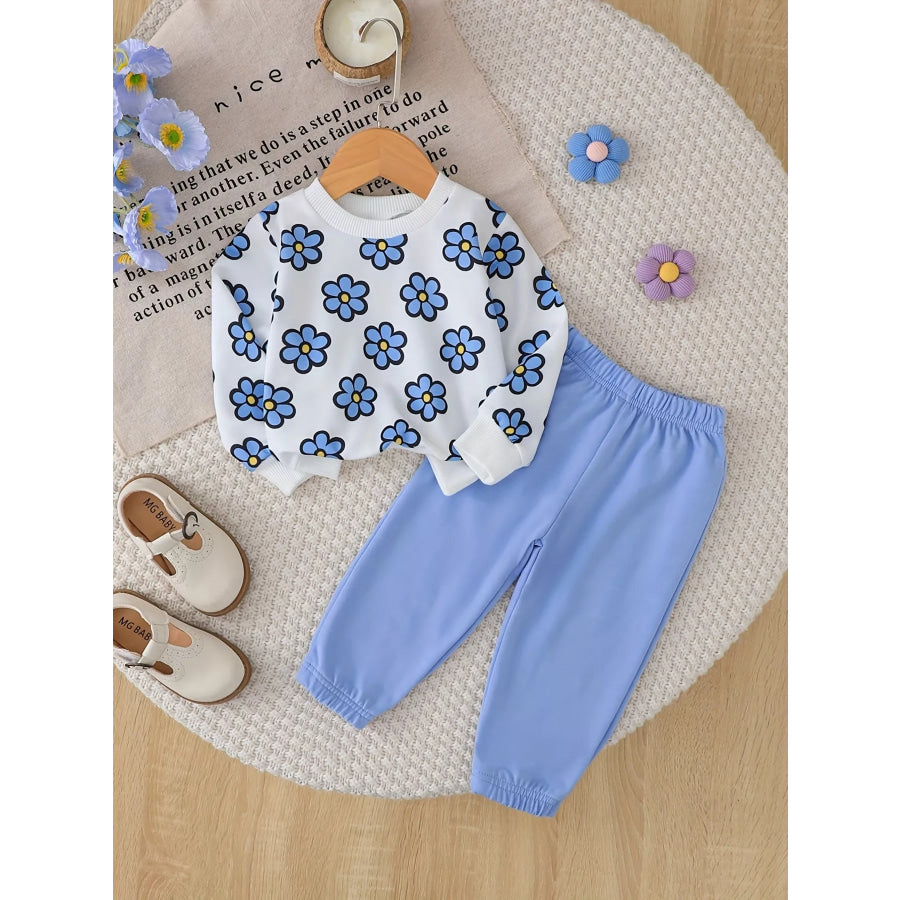 Children’s Floral Long Sleeve Sweatshirt and Joggers Set Blue / 6-9M Apparel Accessories
