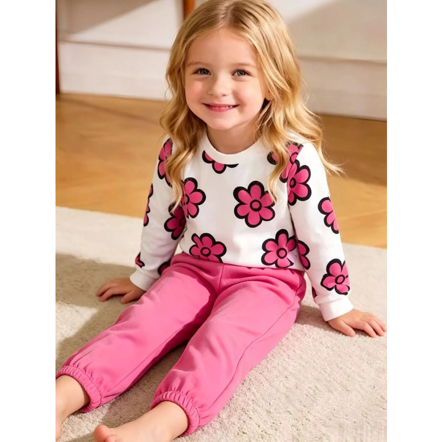 Children’s Floral Long Sleeve Sweatshirt and Joggers Set Rose Red / 6-9M Apparel Accessories
