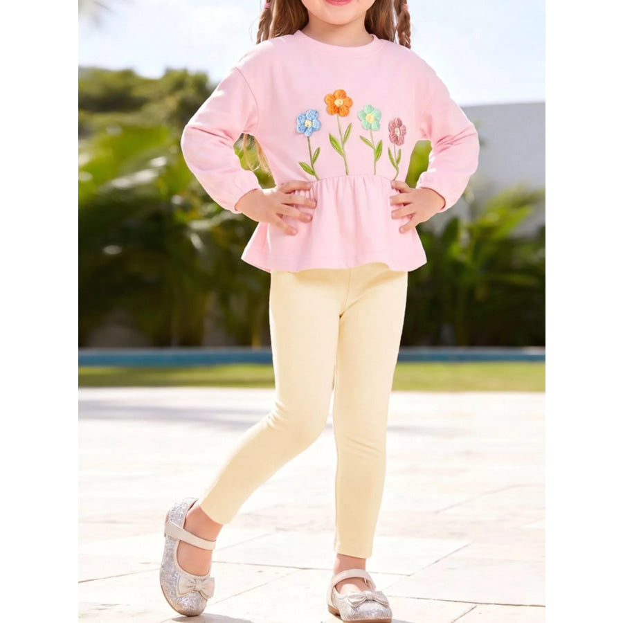 Children’s Floral Peplum Top and Leggings Set Blush Pink / 2Y Apparel and Accessories