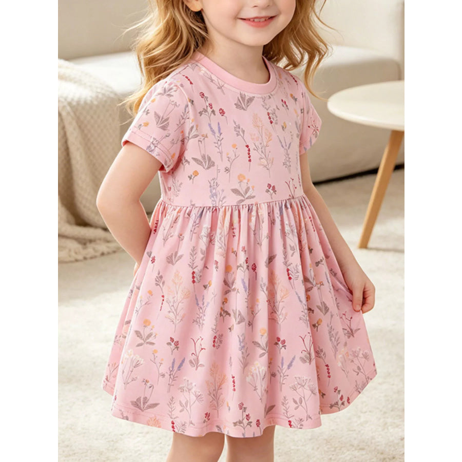 Children’s Floral Print A-Line Dress Dusty Pink / 3T Apparel and Accessories