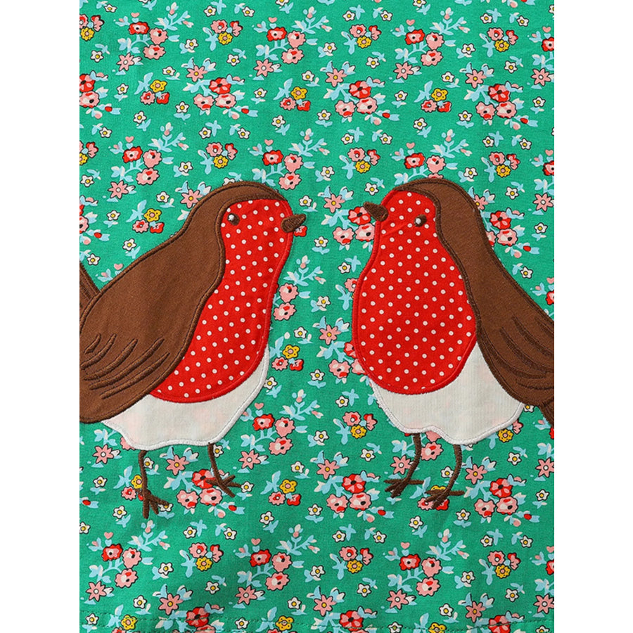 Children’s Floral Print Bird Long Sleeve Dress Apparel and Accessories