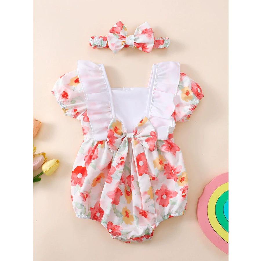 Children’s Floral Print Bodysuit & Headband Set White / 0-3M Apparel and Accessories