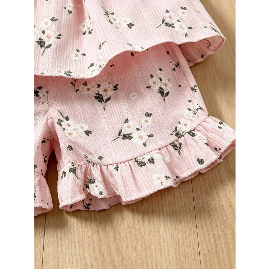 Children’s Floral Print Bow Top and Shorts Set Apparel and Accessories
