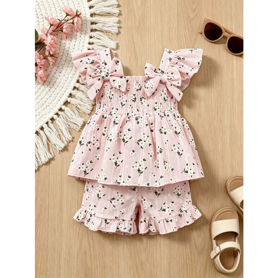 Children’s Floral Print Bow Top and Shorts Set Pink / 6-12M Apparel and Accessories