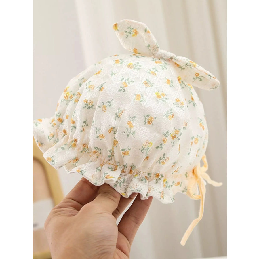 Children’s Floral Print Bunny Ear Hat Pastel Yellow / One Size Apparel and Accessories