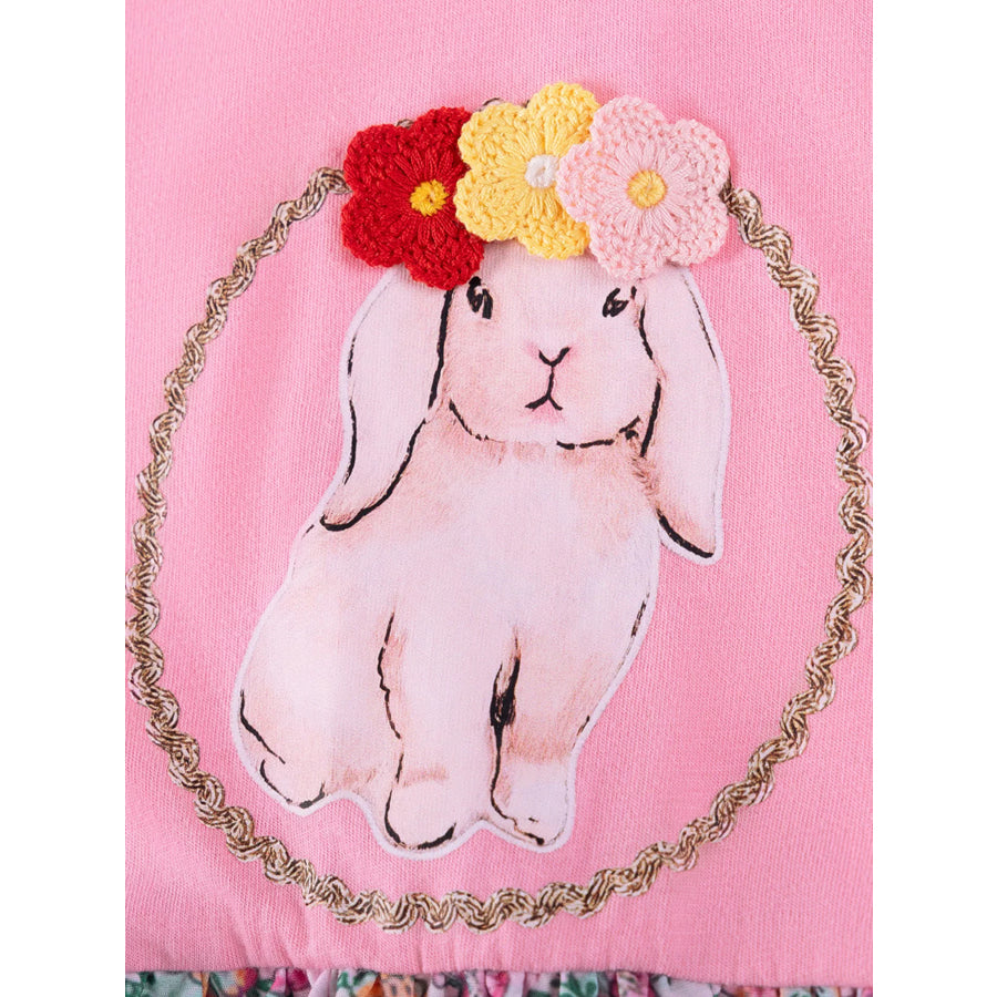Children’s Floral Print Bunny Ruffle Sleeve Dress Apparel and Accessories