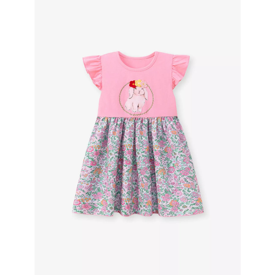Children’s Floral Print Bunny Ruffle Sleeve Dress Apparel and Accessories