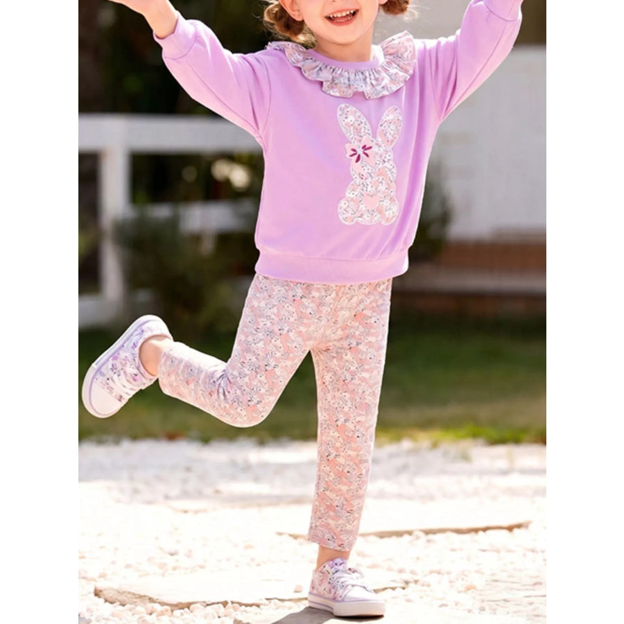 Children’s Floral Print Bunny Sweatshirt and Pants Set Pink / 2Y Apparel and Accessories