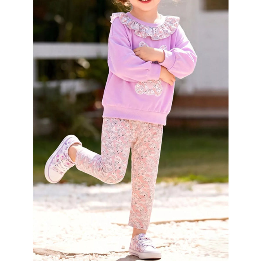 Children’s Floral Print Bunny Sweatshirt and Pants Set Pink / 2Y Apparel and Accessories