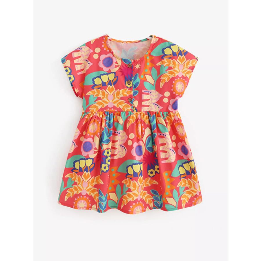 Children’s Floral Print Button Detail Casual Dress Apparel and Accessories
