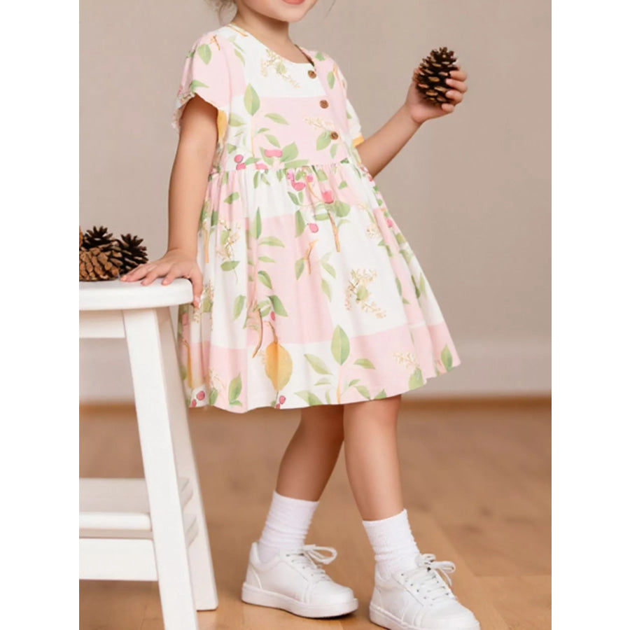 Children’s Floral Print Button-Down A-Line Dress Multicolor / 3Y Apparel and Accessories