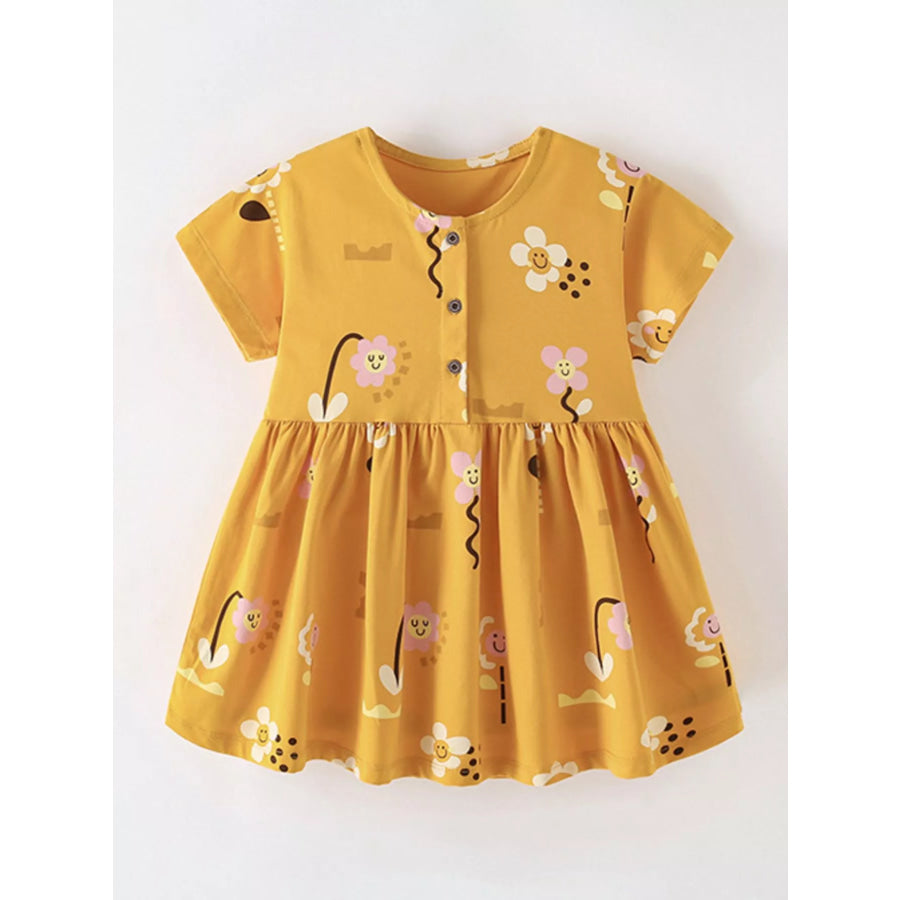 Children’s Floral Print Button-Front Casual Dress Apparel and Accessories