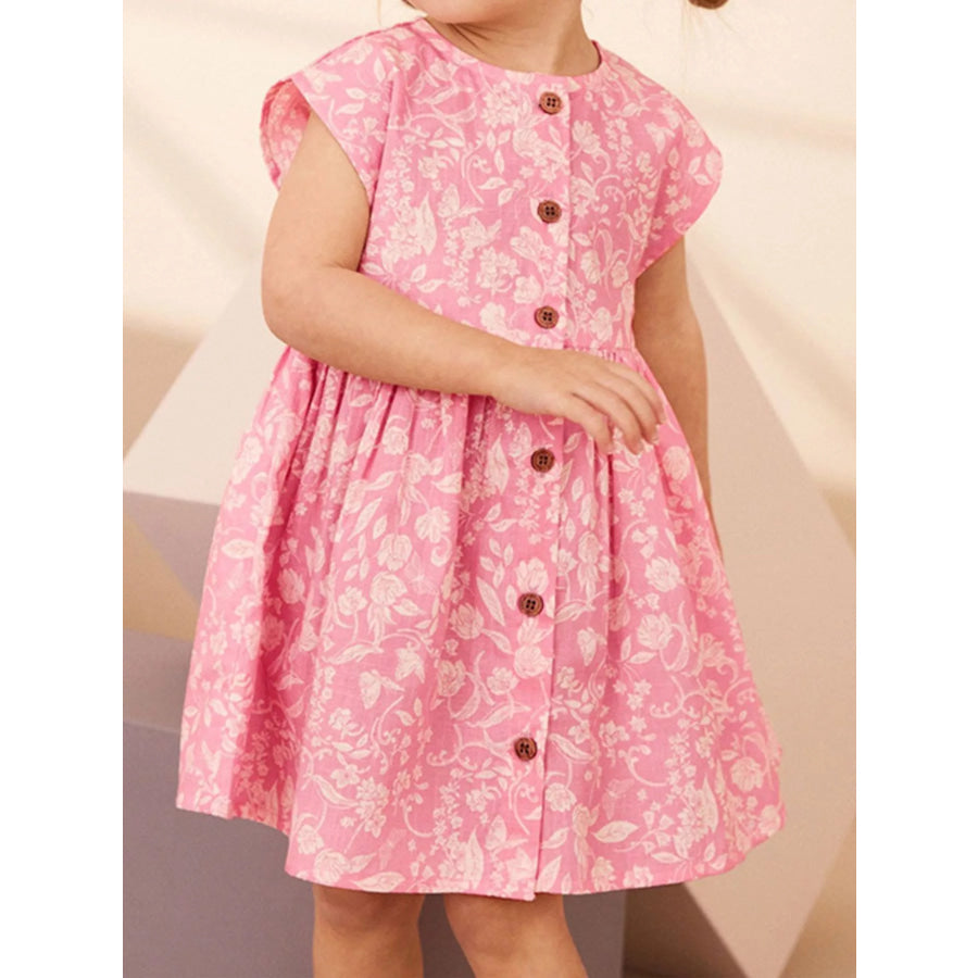 Children’s Floral Print Button-Front Casual Dress Blush Pink / 3Y Apparel and Accessories