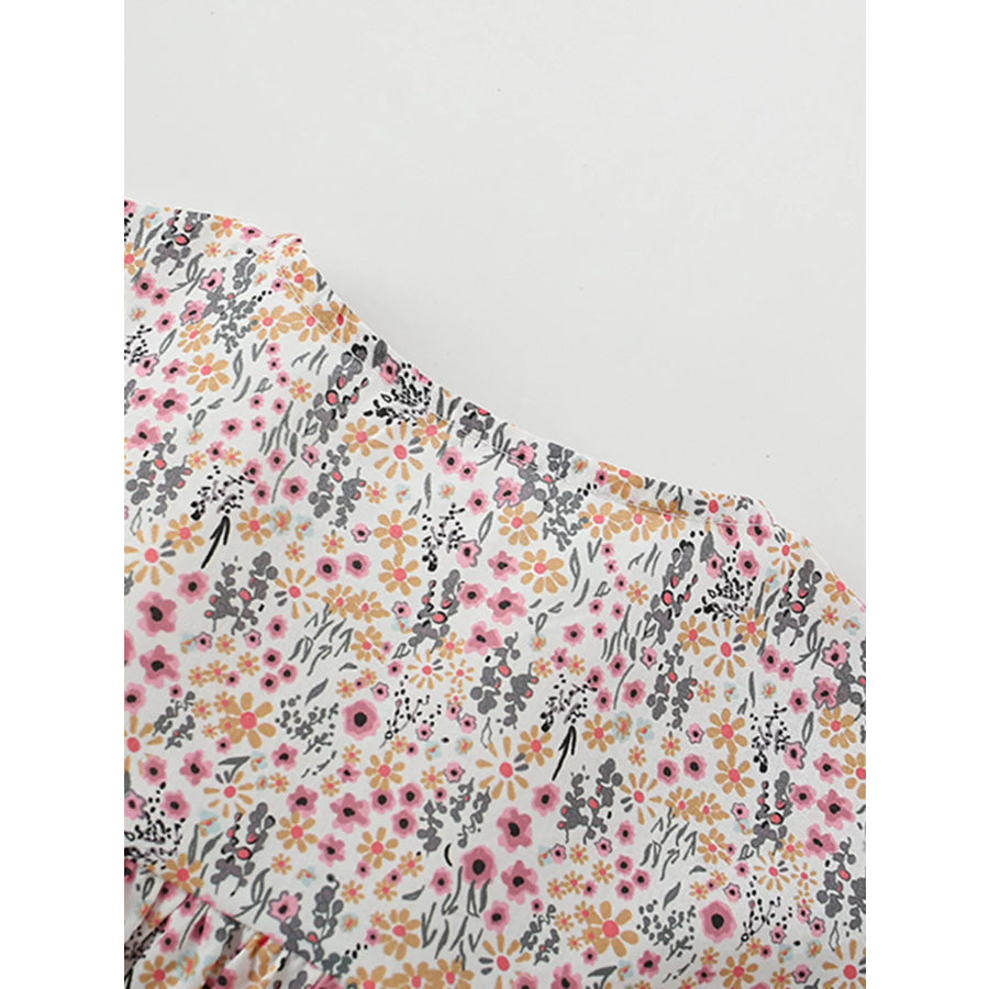 Children’s Floral Print Button-Front Ruffle Sleeve Dress Apparel and Accessories